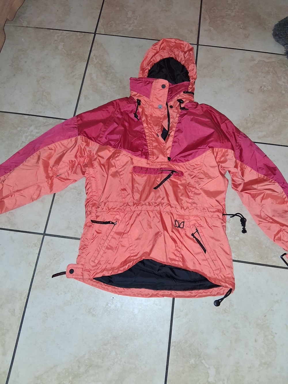 Colorblock Hooded Anorak Jacket in Coral & Magenta